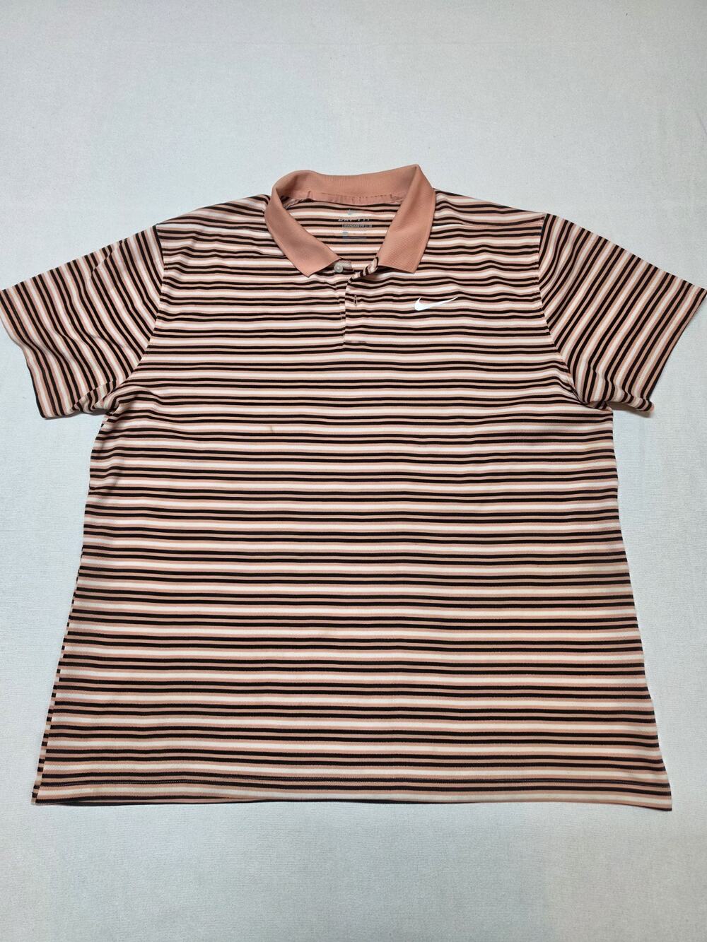 Nike Dri-FIT Men’s Large Striped Golf Polo Shirt Salmon Black White Standard Fit